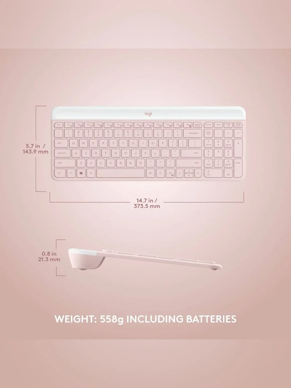 Logitech MK470 Keyboard Pink: USB-A Low-Profile Full-Size Keyboard & Mouse Combo